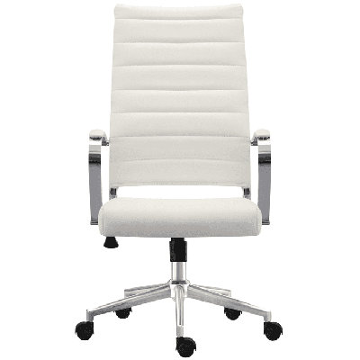 Orren Ellis Kensie High Back Conference Chair - Ribbed PU Leather Office Desk Chair with Adjustable Height, Swivel & Lumbar Support for Executive Meetings