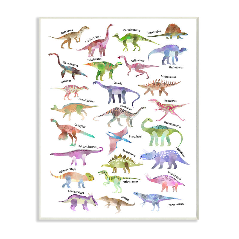 «Pink Watercolor Dinosaur Charte» par Ziwei Li, impression fantaisiste, H 40 po x l 30 po x 1,5 po, Toile tendue