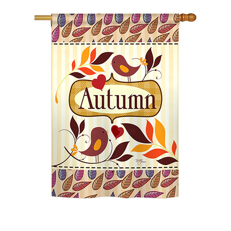 Drapeau de maison en polyester à 2 côtés oiseaux automne, H 40 po x l 28 po