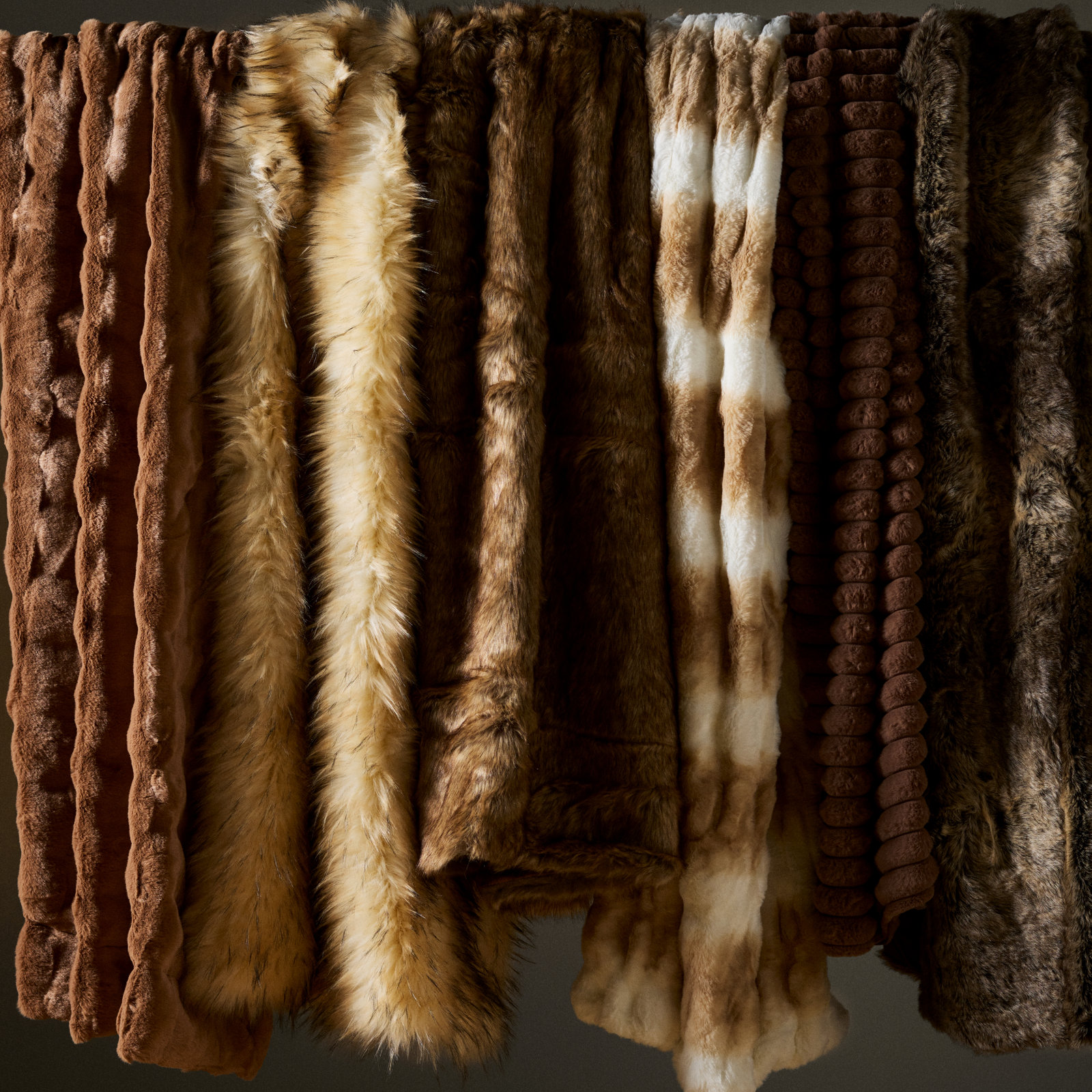 Biscoe Faux Fur Knitted Throw Blanket, Taupe, 50"W x 70"L