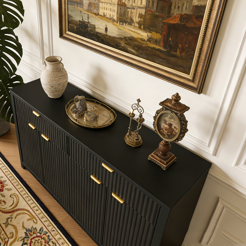 Buffet 55,1 "avec 2 tiroirs et 4 portes, tablettes réglables, Noir