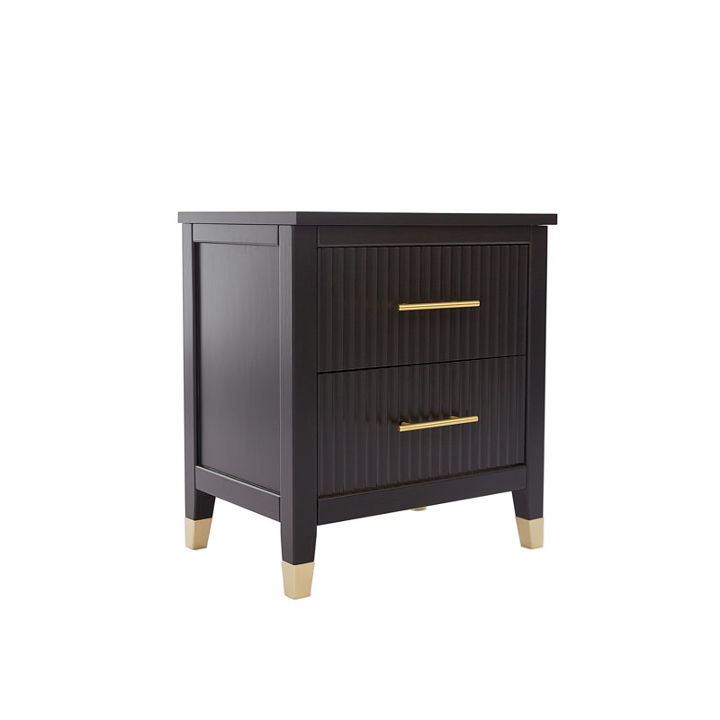Pratts 50cm W Solid + Manufactured Wood Bedside Table, Black