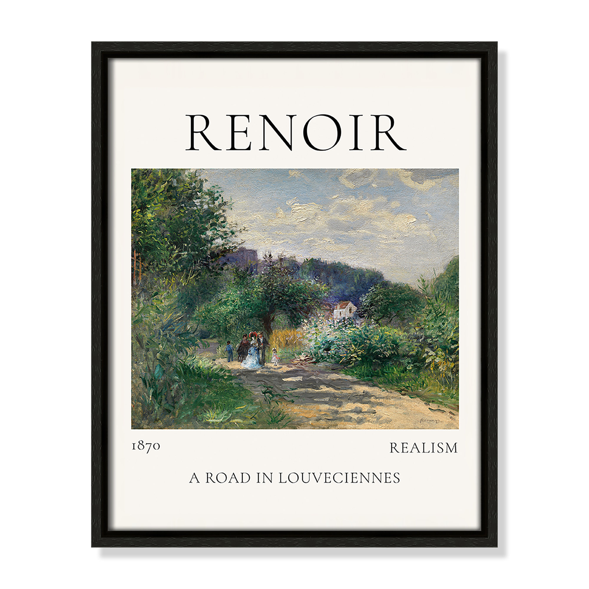 Old Masters Collection " A Road In Louveciennes " by Auguste Renoir, No, Espresso Floater Frame, 15.5" H x 12.5" W x 2" D