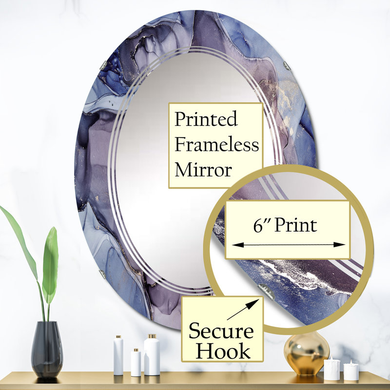 Miroir mural gris et mauve à encre marbrée, moderne - nuages encre grise et mauve, 36 po x 24 po