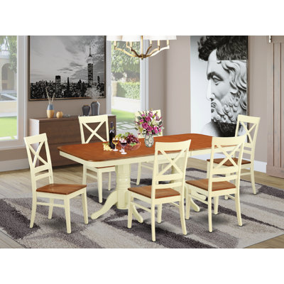 7 Piece Kitchen Table & Chairs Set Consist of a Rectangle Dining Table with Butterfly Leaf and 6 Dining Room Chairs, Buttermilk & Cherry