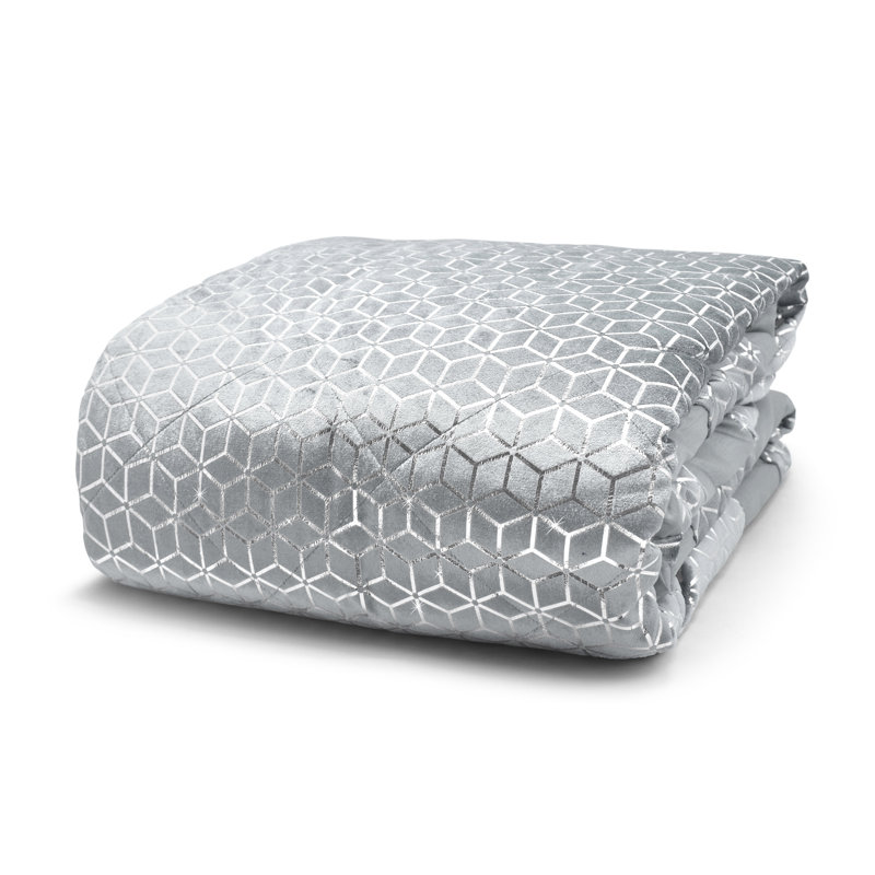 Astello Luxury Metallic Geometric Foil Pattern Bedspread, 254 x 228 cm