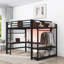 Lit mezzanine avec bureau intégré, lumières DEL et tablettes de rangement-129914386