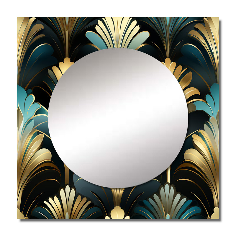 Emerald And White Damask Art Deco - Bohemian & Eclectic Square Mirror For Wall Art Decor, 23" x 23"