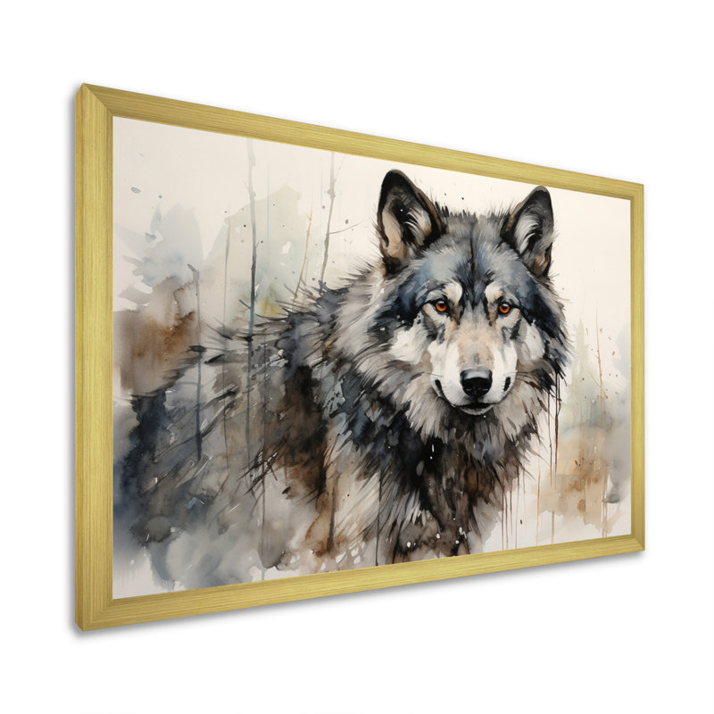 Loup solitaire - Décoration murale loup, H 16 po x l 32 po, Impression encadrée, Doré