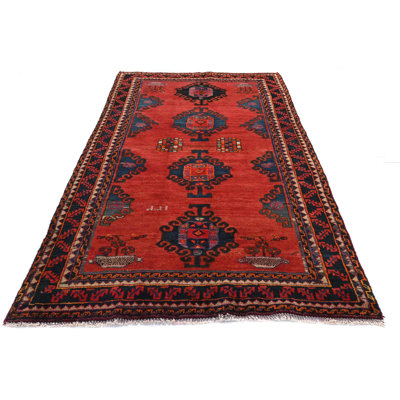 Tapis unique rouge à motif tribal 4 x 8 po One-of-a-Kind