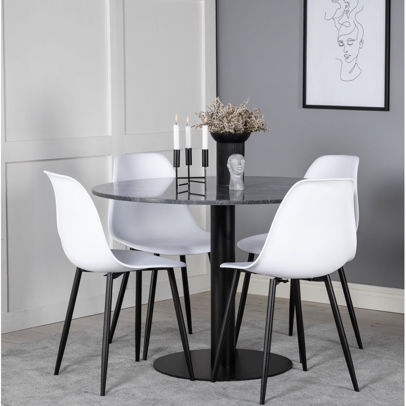 Malec Dining Set, Black, Black, White