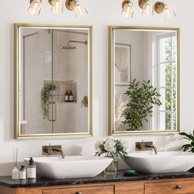 Beveled Bathroom Vanity Mirror with Tempered Glass and Aluminum Frame (Set of 2)