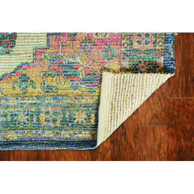 Tapis intérieur / extérieur rectangulaire en jute tissé à la machine en bleu / vert