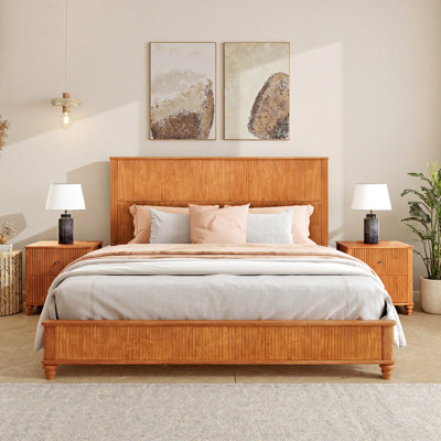 Base de lit en bois massif, cadre de lit plateforme très grand avec tête de lit, tête de lit haute en bois naturel, aucun sommier requis, naturel