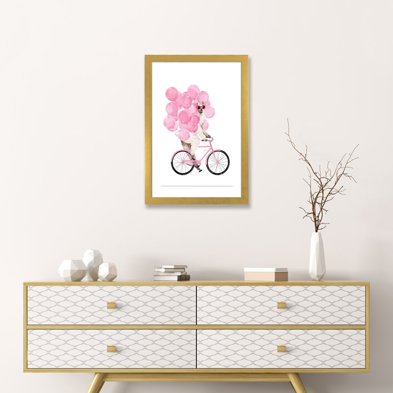 «Iding Llama with Pink Ballons» par Big Nose Work - impression d'art graphique, H 24 po x l 16 po x P 1 po, Blanc