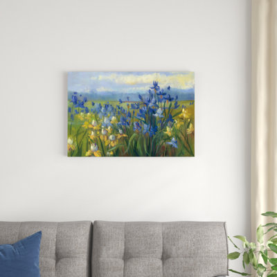 «Blue and Yellow Flower Field V2» par Carol Rowan, reproduction d'art sur toile tendue