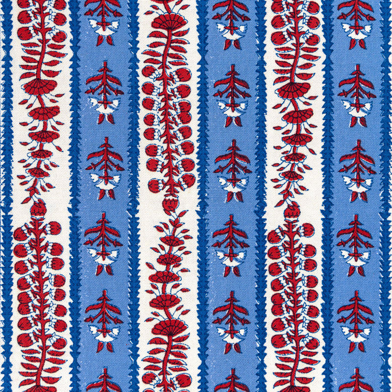 Avignon Handmade Floral Table Runnner, 16" L x 72" W, Blue/Red