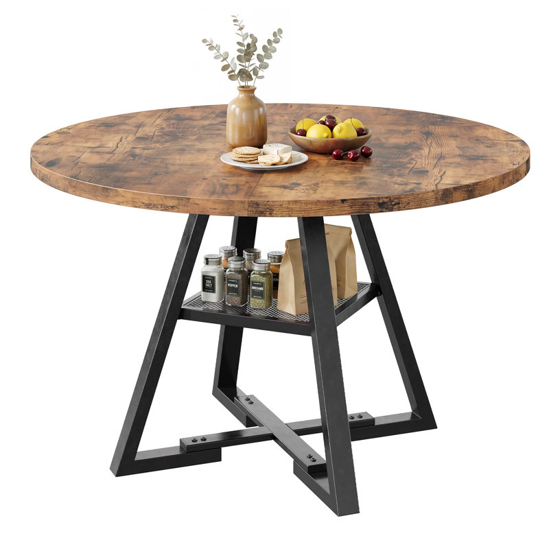 Round Dining Table Farmhouse Kitchen Table,Space Saving Dinner Table For Kitchen & Dining Room, Brown