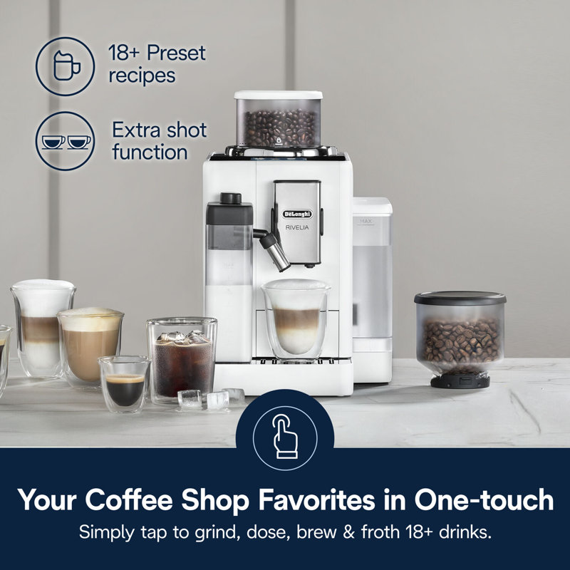 Fully Automatic Espresso Machine with Built-In Coffee Grinder, White