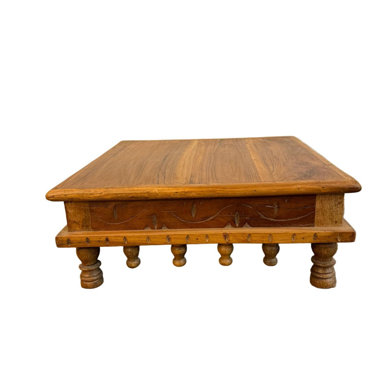 Vintage Decorative Teak Wood 18" Square Riser | Transitional Style Display Tray