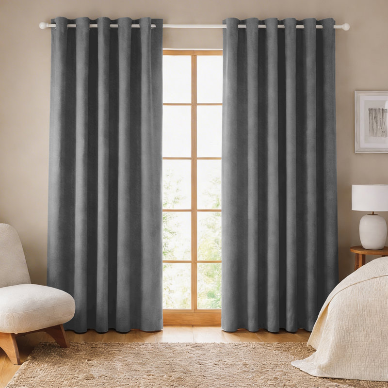 260 GSM Thermal Blackout Eyelet Curtains, 167cm Width x 137cm Drop, Light Grey