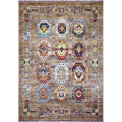 Transitional Hand Knotted Wool Oriental Area Rug in Tan