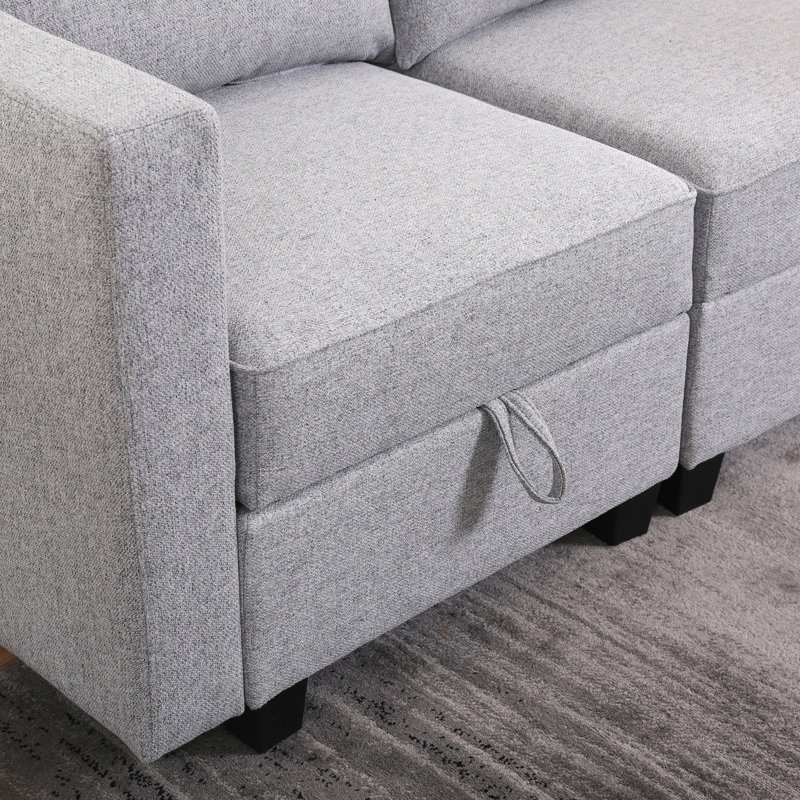 Convertible Modular Sectional Sofa Couch with Storage Seat U Shaped 4-Seat Sofa Couch with Reversible Chaise Modular Sectional Fabric Light Grey