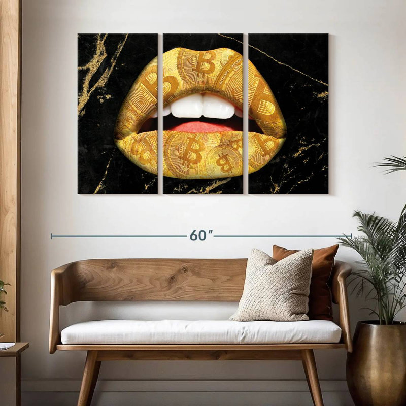 Shuttleworth Bitcoin Gold Lips, 32" H x 50" W