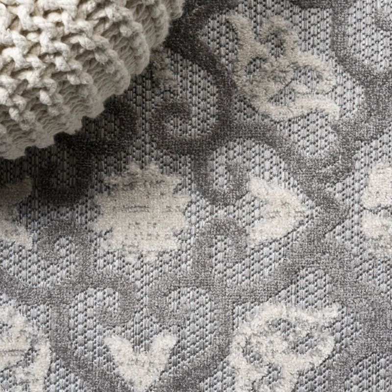 Isaacson Tile Trellis High-Low Light Gray/Ivory Indoor/Outdoor Rug, Runner 2'3" x 10'