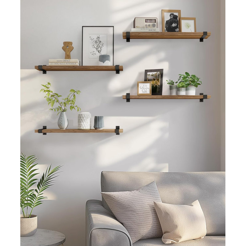 Rustic Wood Floating Shelves for Wall 24 inch 2 Piece Pine Shelf Wall Mounted Industrial Shelving