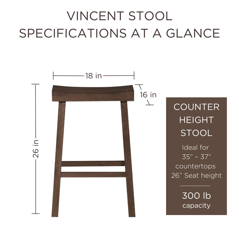 Vincent 26" Antiqued Brown Solid Wood Backless Saddle Counter Stool