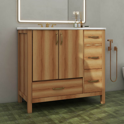 Meuble-lavabo en bois 36 po avec 2 portes à fermeture silencieuse, 4 tiroirs à fermeture silencieuse et support réglable