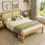 Lit plateforme en bois massif avec tête de lit en rotin, cadre de lit style bohème campagnard, rangement sous le lit, sommier non requis