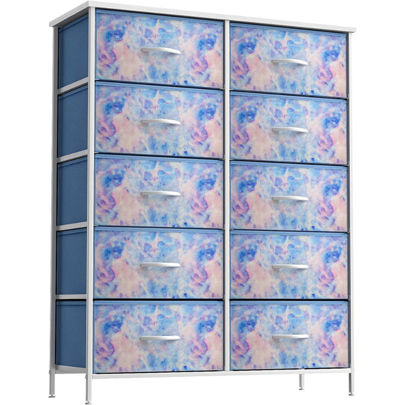 Sorbus 10 Drawers Dresser with Steel Frame and Fabric Bins, Blue