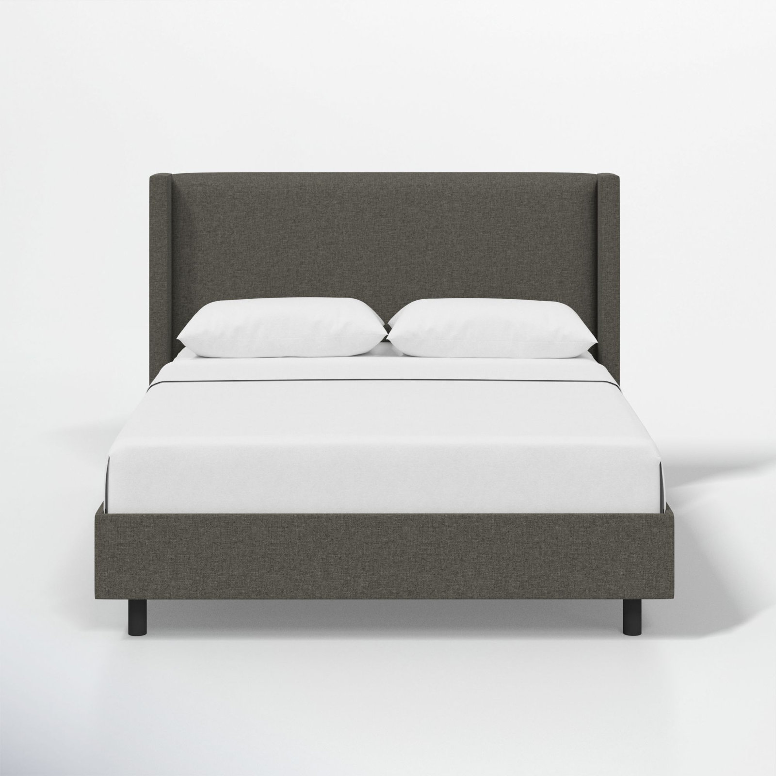 Hanson Upholstered Wingback Platform Bed, California King, Zuma Charcoal Textured Linen