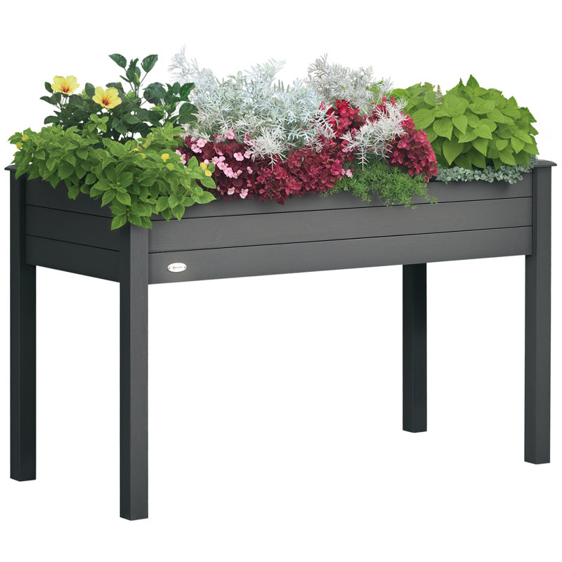 48"x22"x30" Elevated Planter Box, Wooden Patio Raised Garden Bed, 30" H x 48" W x 22" D, Dark Gray