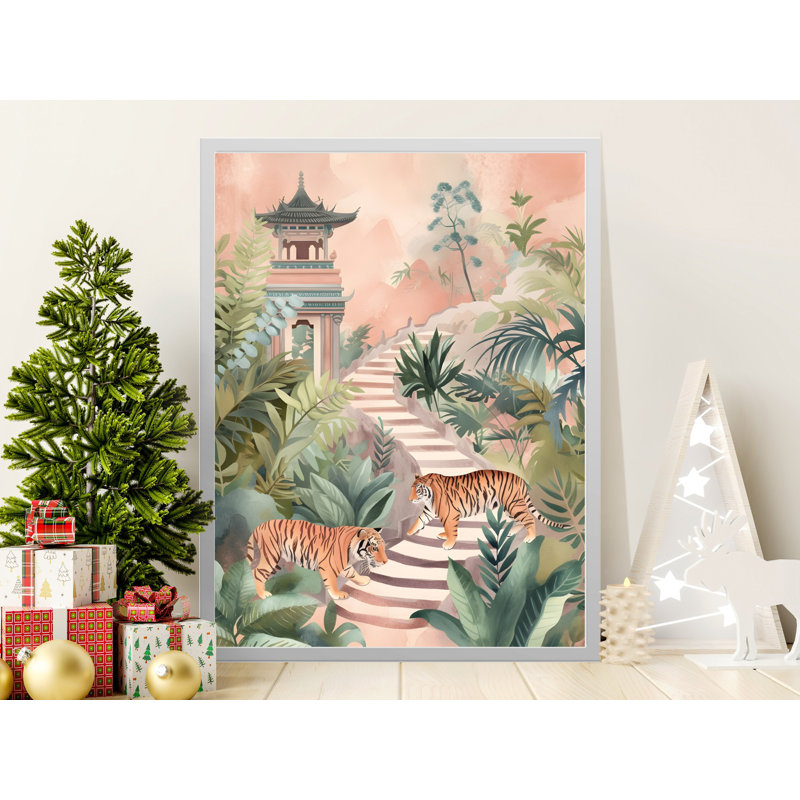 Tiger Wall Art, Jungle Print, Botanical Art, Asian Temple Decor, Animal Print, Nature Wall Decor, Framed Wall Art, Multiple Sizes,