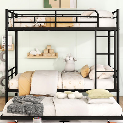 Full Over Metal Bunk Bed With Trundle, Black - Practical Bedroom Solution Modern Sleek & Functional