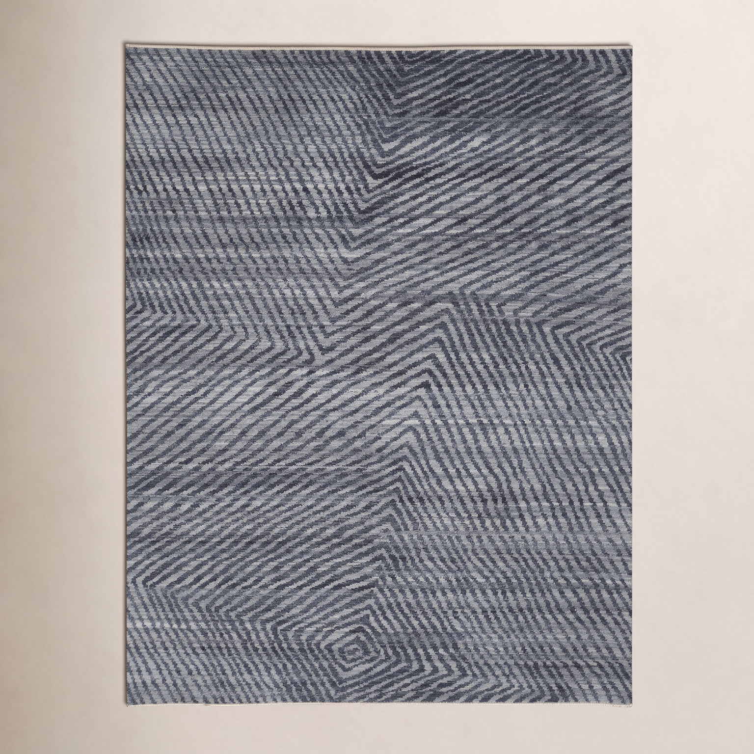 Ethos Gray Hand-Knotted Striped Wool Rug, Rectangle 8' x 10'