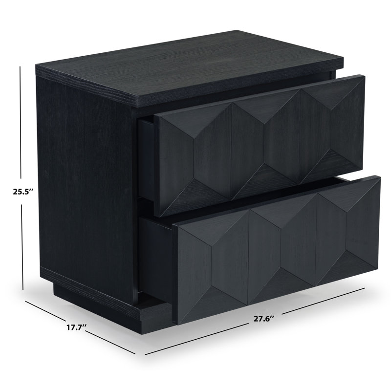 Deziree Wood 2 Drawer Nightstand, Black