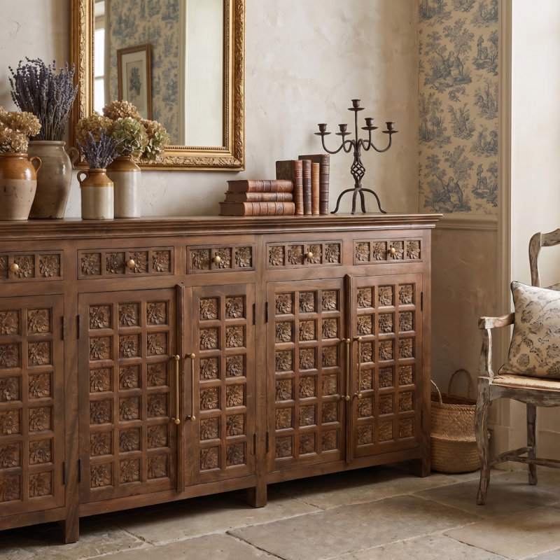 6-drawer 6-door Carved Solid Wood Sideboard, Walnut