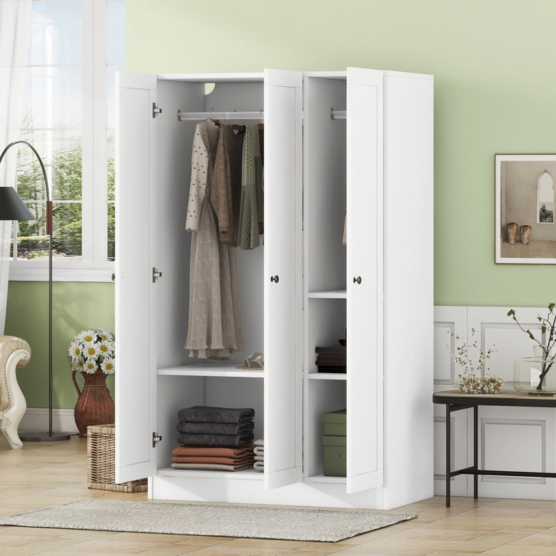 Penderie à 3 portes avec tablettes, blanc