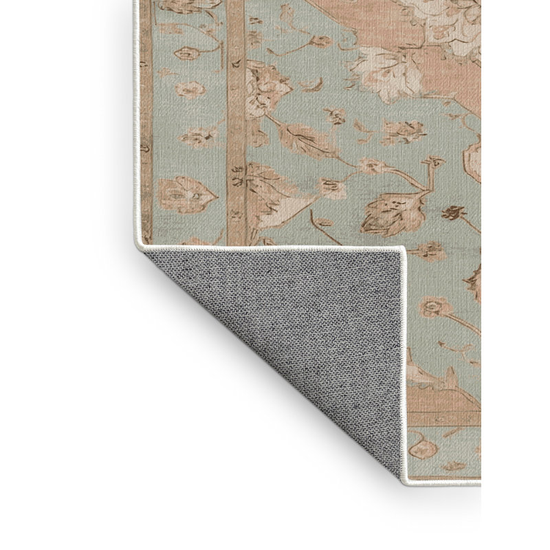 Machine Washable Tabriz Beige Area Rug, Square 7'