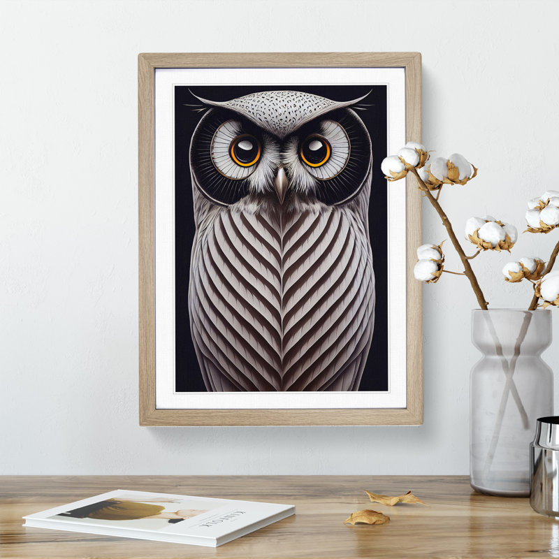 Awesome Owl - Single Picture Frame Print, 34cm H x 25cm W x 2cm D, Oak Framed