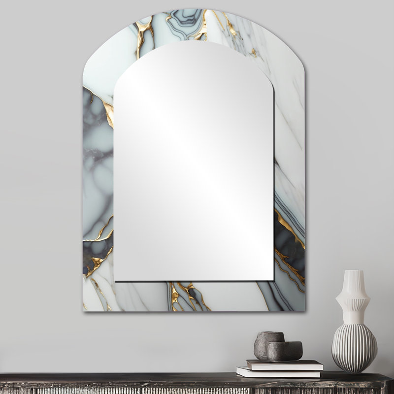 Abstract Geode Gold And White Marble V - Marble Asymmetrical Decorative Wall Mirror, Modern Arch Mirror, Printed Metal Art
