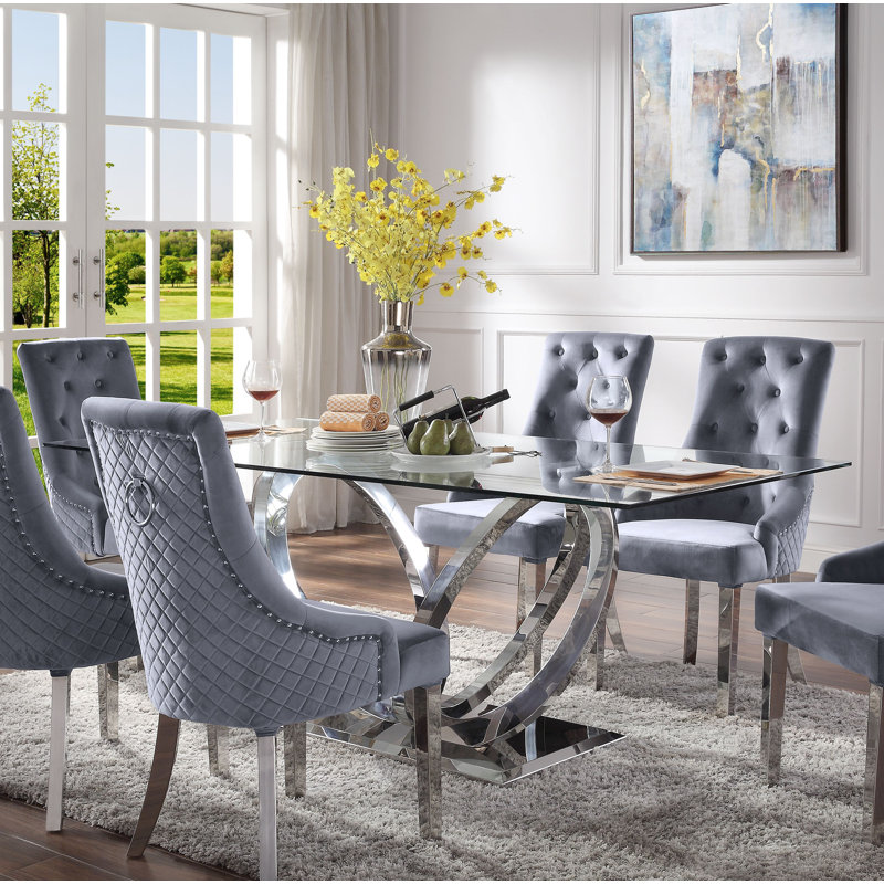 Miska Rectangular Dining Table in Clear and Mirrored Silver