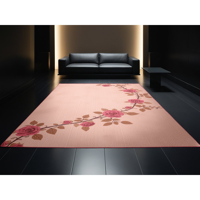 Soft Plush Fedele Valentines Modern & Contemporary Abstract Area Rug in Beige – Rose Binding, 7x10