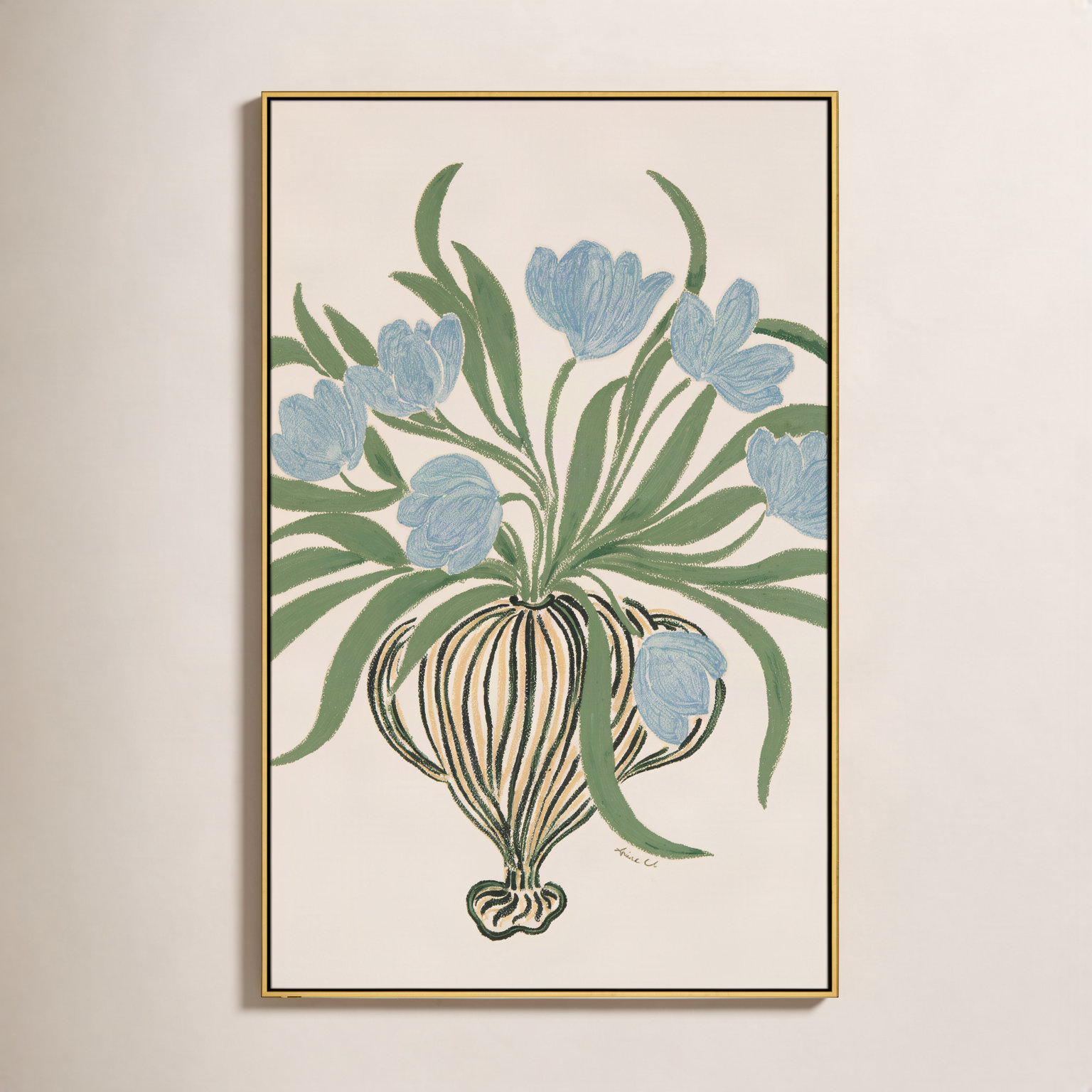 Colette "La Poire Blue Tulips" Print, Gold, 61.5" H x 41.5" W