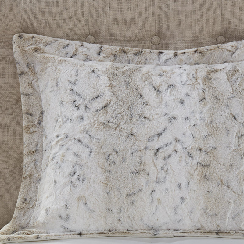 Zuri Faux Fur Ultra-Soft Luxury Comforter Set, King Comforter + 2 King Shams + 1 Throw Pillow, Snow Leopard