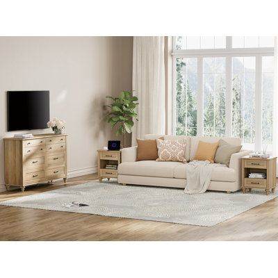 WAMPAT 3 Piece Bedroom Set - Includes Farmhouse 8 Drawer Dresser, Set Of 2 Bedside Tables With Charging Station & Shelf, 3 Piece Dresser And Nightstan by Alcott Hill